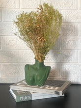 Load image into Gallery viewer, Forest Green Bust Vase with Flowers