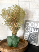 Load image into Gallery viewer, Forest Green Bust Vase with Flowers