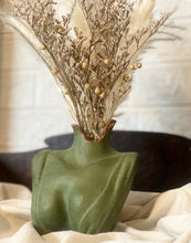 Load image into Gallery viewer, Sage Green Bust Vase with Flowers