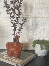 Load image into Gallery viewer, Dark Terracotta Bust Vase with Flowers