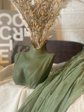 Load image into Gallery viewer, Sage Green Bust Vase with Flowers