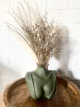 Load image into Gallery viewer, Sage Green Bust Vase with Flowers
