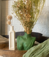 Load image into Gallery viewer, Forest Green Bust Vase with Flowers