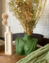 Load image into Gallery viewer, Forest Green Bust Vase with Flowers