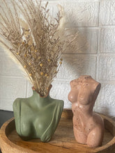 Load image into Gallery viewer, Sage Green Bust Vase with Flowers
