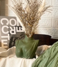 Load image into Gallery viewer, Sage Green Bust Vase with Flowers