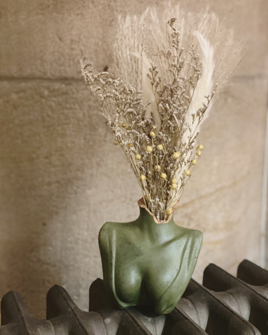 Sage Green Bust Vase with Flowers