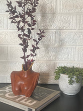 Load image into Gallery viewer, Dark Terracotta Bust Vase with Flowers
